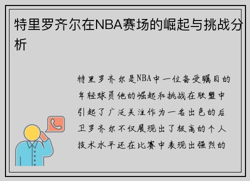 特里罗齐尔在NBA赛场的崛起与挑战分析